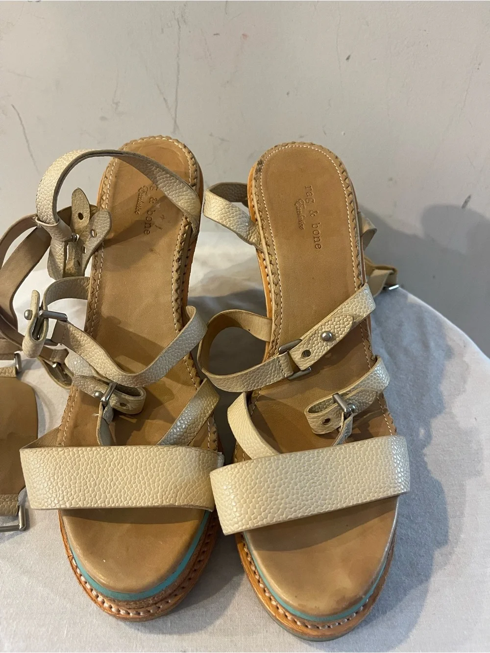 Rag & Bone Leather Wedge Sandals with Ankle Strap